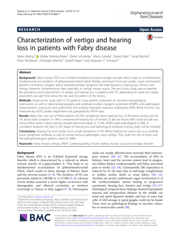 Characterization of Vertigo and Hearing Loss in Patients with Fabry