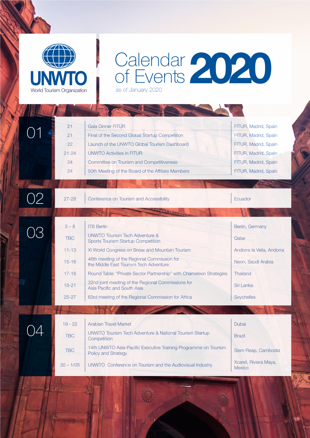 Calendar of Events As of January 2020