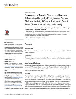 Prevalence of Mobile Phones and Factors Influencing Usage by Caregivers of Young Children in Daily Life and for Health Care in Rural China: a Mixed Methods Study