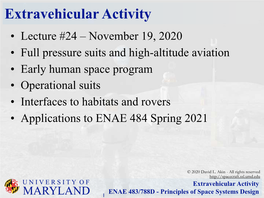 Extravehicular Activity ENAE 483/788D