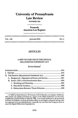 A RIFF on FAIR USE in the DIGITAL MILLENNIUM COPYRIGHT ACT T DAVID NIMMER