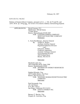 February 20, 1997 D.P.U/D.T.E. 96-24-C Petition of Eastern Edison