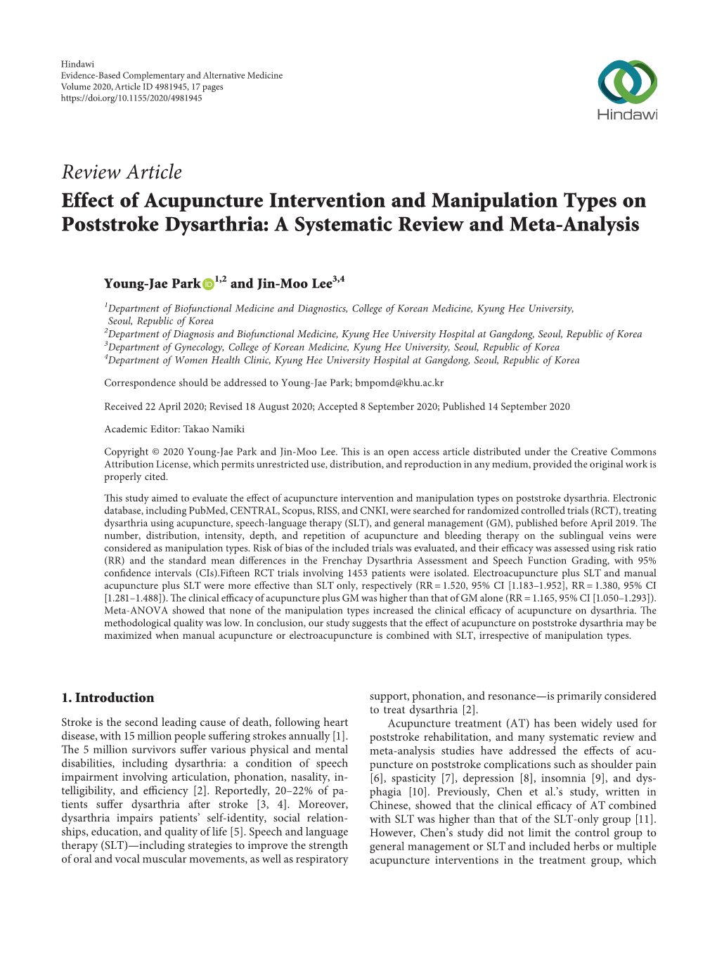 Effect of Acupuncture Intervention and Manipulation Types on Poststroke Dysarthria: a Systematic Review and Meta-Analysis