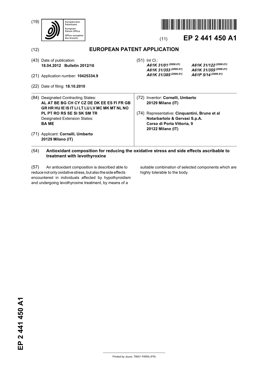 Antioxidant Composition for Reducing the Oxidative Stress and Side Effects Ascribable to Treatment with Levothyroxine