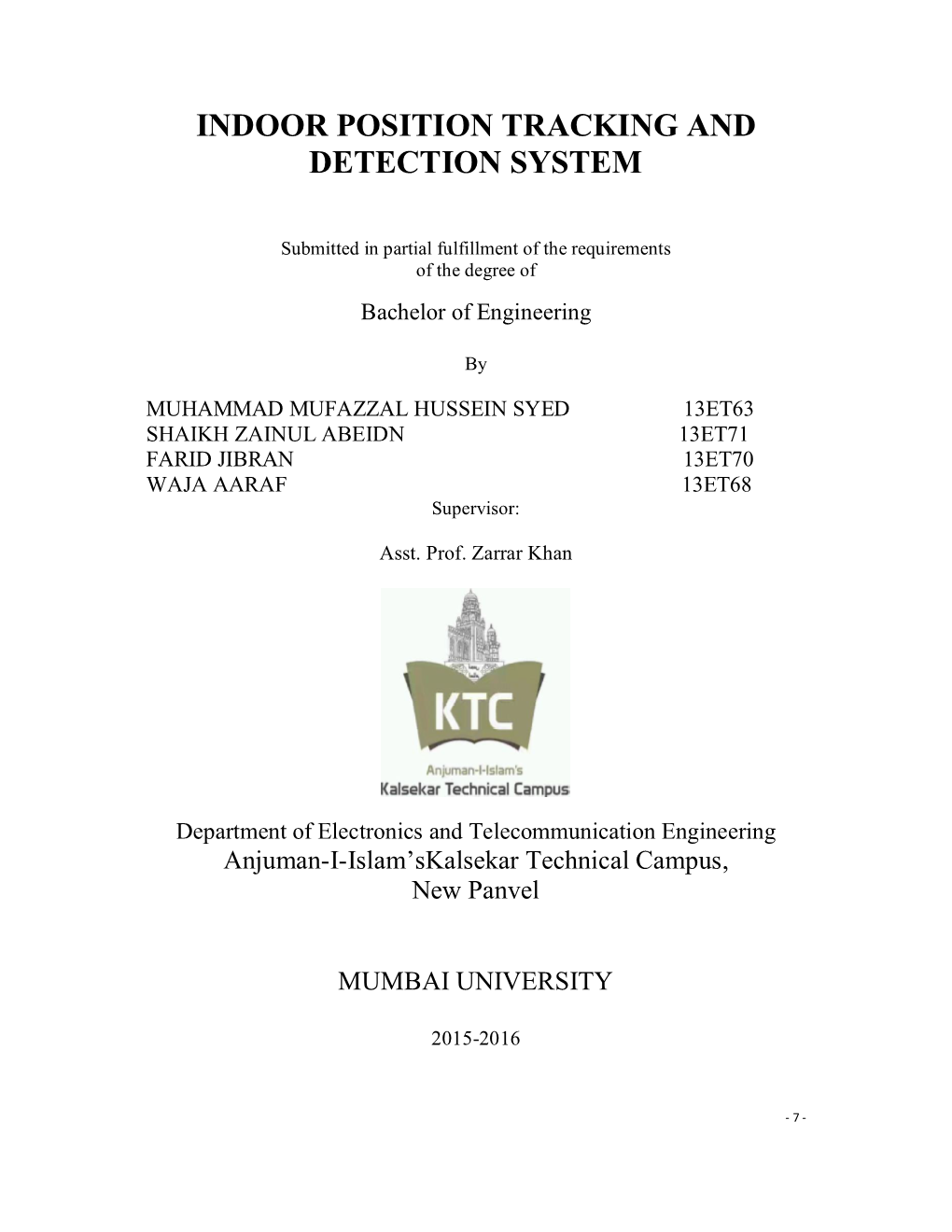 Indoor Position Tracking and Detection System