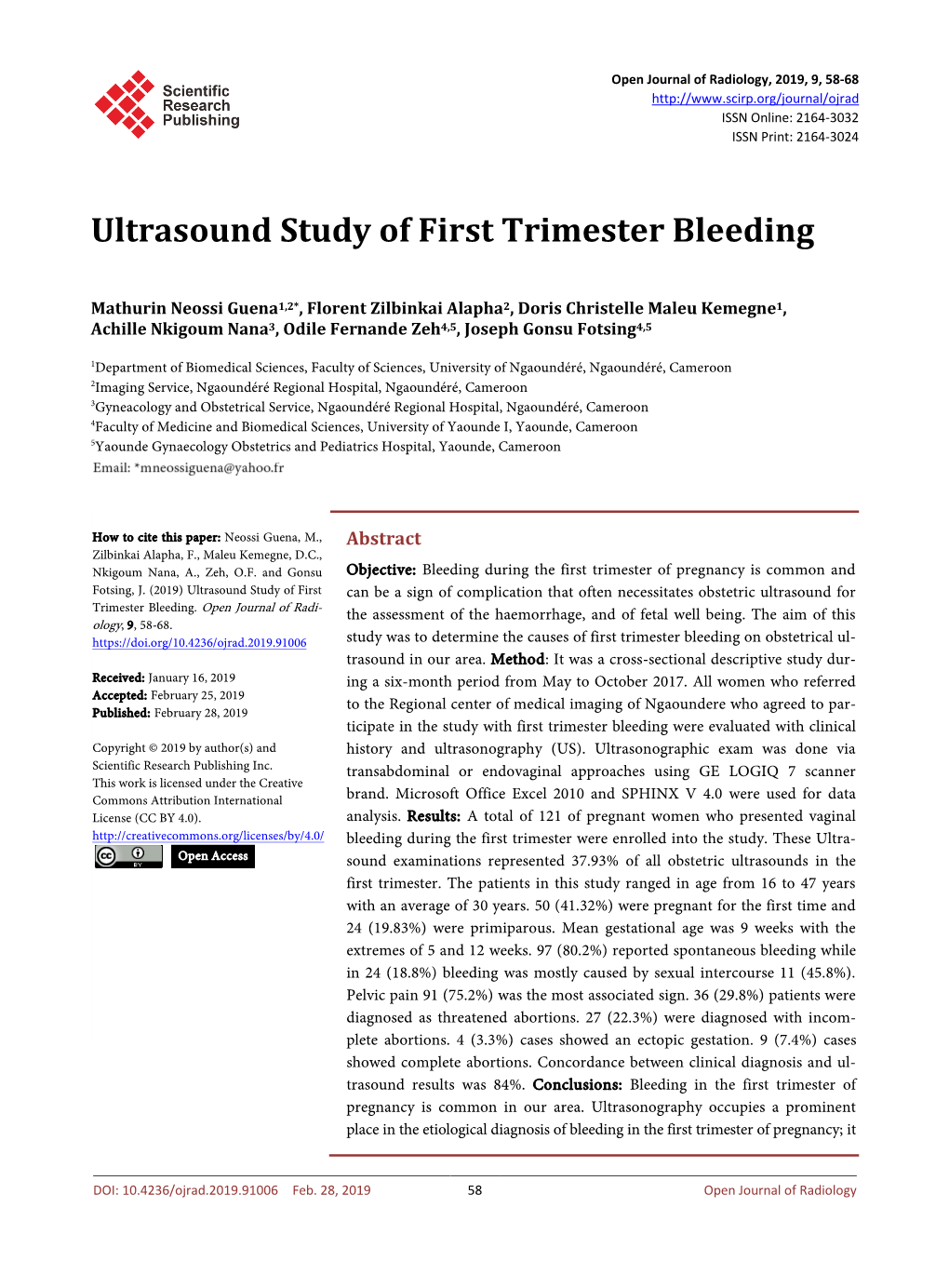 Ultrasound Study of First Trimester Bleeding