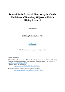 Toward Social Material Flow Analysis: on the Usefulness of Boundary Objects in Urban Mining Research