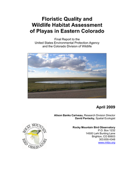 Floristic Quality and Wildlife Habitat Assessment of Playas in Eastern Colorado