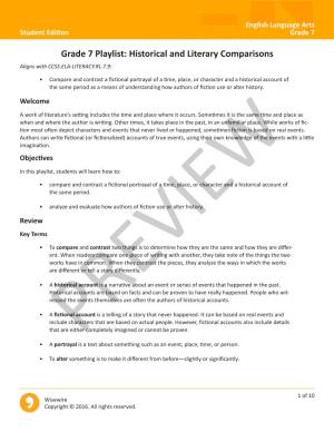 Historical and Literary Comparisons Aligns with CCSS.ELA-LITERACY.RL.7.9