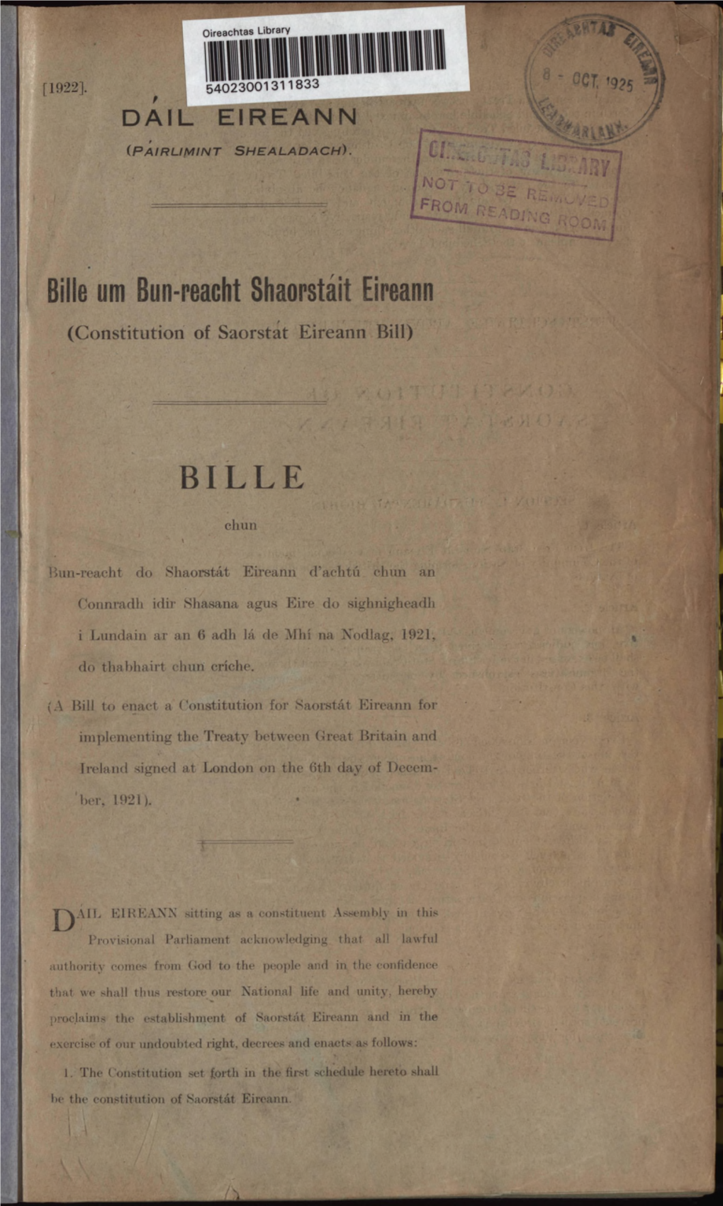 Bille Um Bun-Reacht Shaorstait Eireann