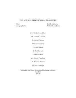 The 2010 Bulletin Editorial Committee