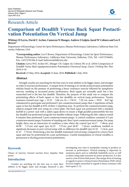 Comparison of Deadlift Versus Back Squat Postacti- Vation Potentiation