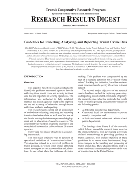 TCRP RRD 41: Guidelines for Collecting, Analyzing, And