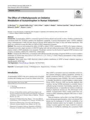 The Effect of 4-Methylpyrazole on Oxidative Metabolism of Acetaminophen in Human Volunteers