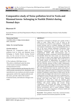 Comparative Study of Noise Pollution Level in Yeola and Manmad Towns Belonging in Nashik District During Normal Days