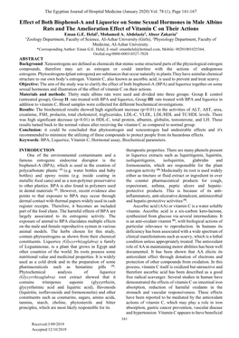 Effect of Both Bisphenol-A and Liquorice on Some Sexual Hormones in Male Albino Rats and the Amelioration Effect of Vitamin C on Their Actions Eman G.E