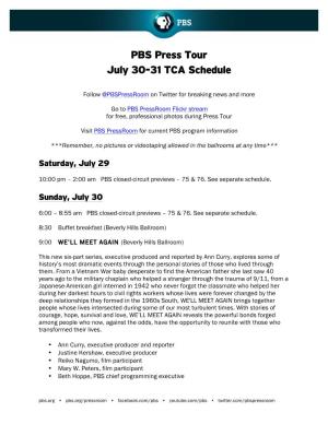 PBS Press Tour July 30-31 TCA Schedule