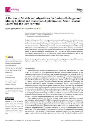 A Review of Models and Algorithms for Surface-Underground Mining Options and Transitions Optimization: Some Lessons Learnt and the Way Forward