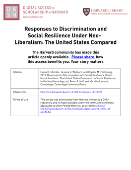 Responses to Discrimination and Social Resilience Under Neo- Liberalism: the United States Compared