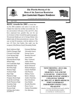 The Florida Society of the Sons of the American Revolution Fort Lauderdale Chapter Newsletter