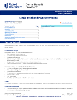 Single Tooth Indirect Restorations – Dental Coverage Guideline