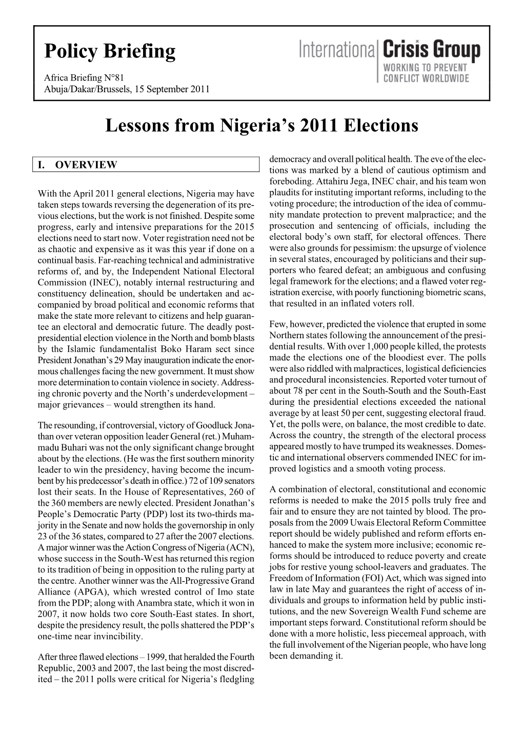 Lessons from Nigeria's 2011 Elections