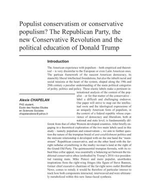 Populist Conservatism Or Conservative Populism? the Republican Party, the New Conservative Revolution and the Political Education of Donald Trump