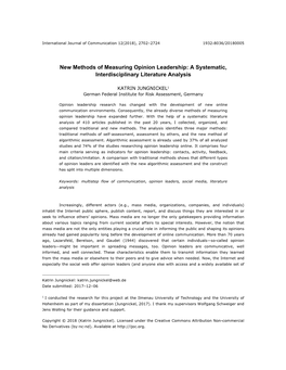 New Methods of Measuring Opinion Leadership: a Systematic, Interdisciplinary Literature Analysis