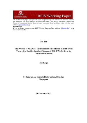 The Process of ASEAN's Institutional Consolidation in 1968-1976