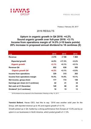+4.2% Sound Organic Growth Over Full-Year 2016