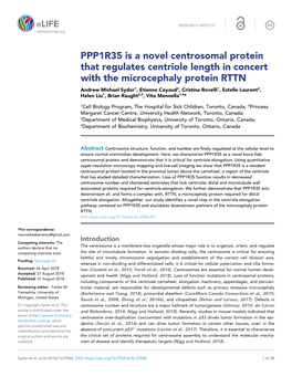 PPP1R35 Is a Novel Centrosomal Protein That Regulates