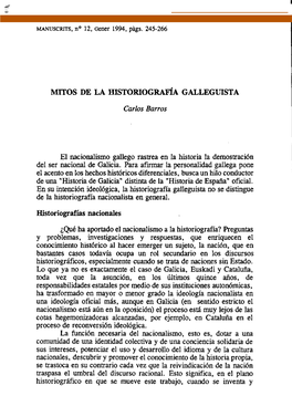 MITOS DE LA HISTORIOGRAFÍA GALLEGUISTA Carlos Barros