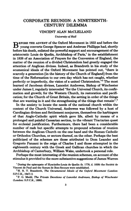 CORPORATE REUNION: a NINETEENTH- CENTURY DILEMMA VINCENT ALAN Mcclelland University of Hull