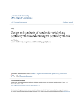Design and Synthesis of Handles for Solid-Phase Peptide Synthesis And