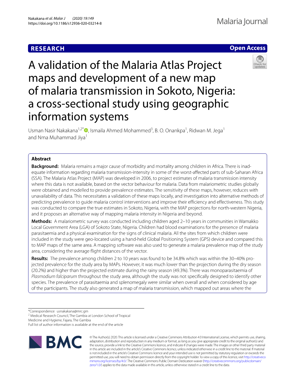 A Validation of the Malaria Atlas Project Maps and Development of a New Map of Malaria Transmission in Sokoto, Nigeria: a Cross