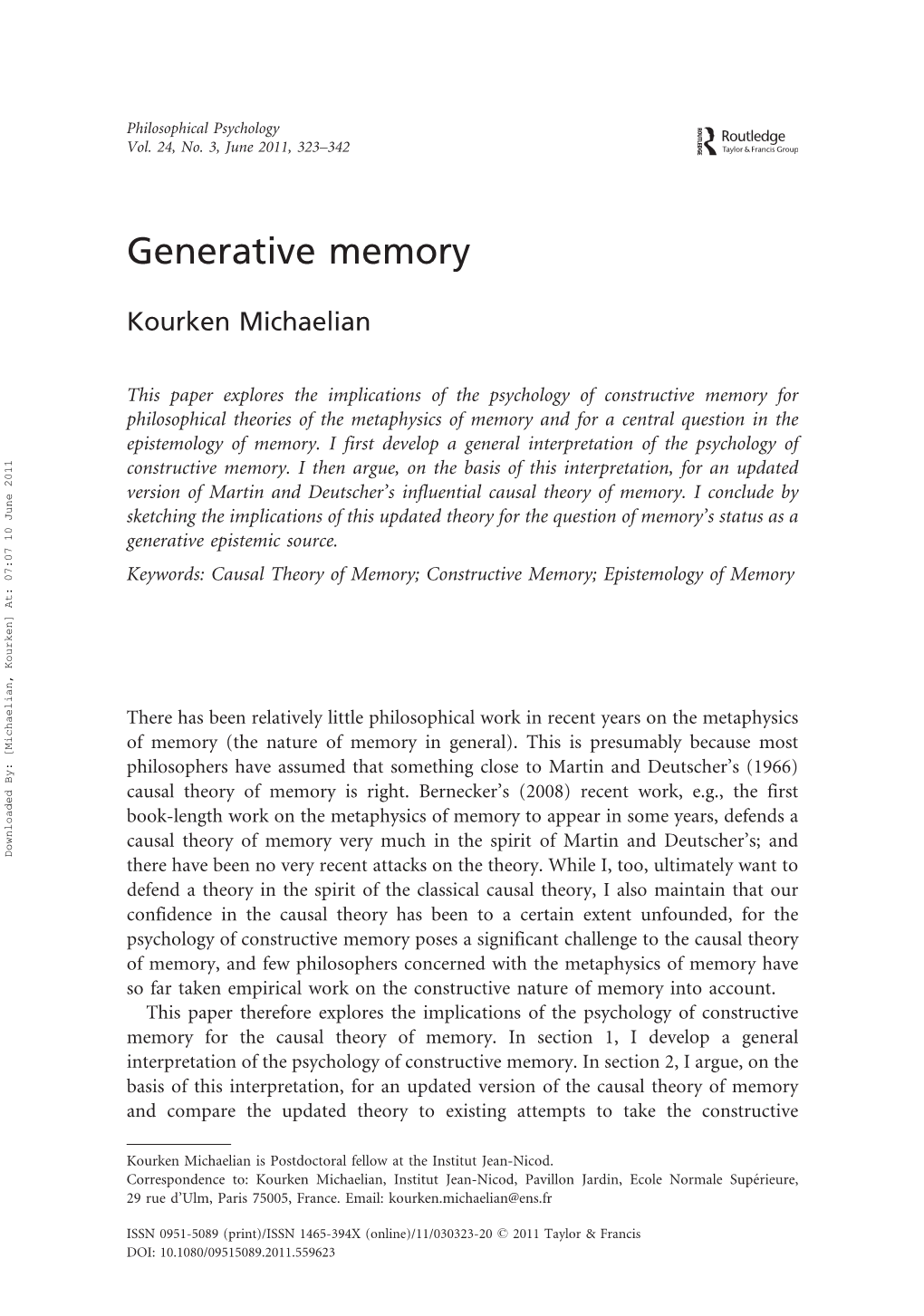 Generative Memory