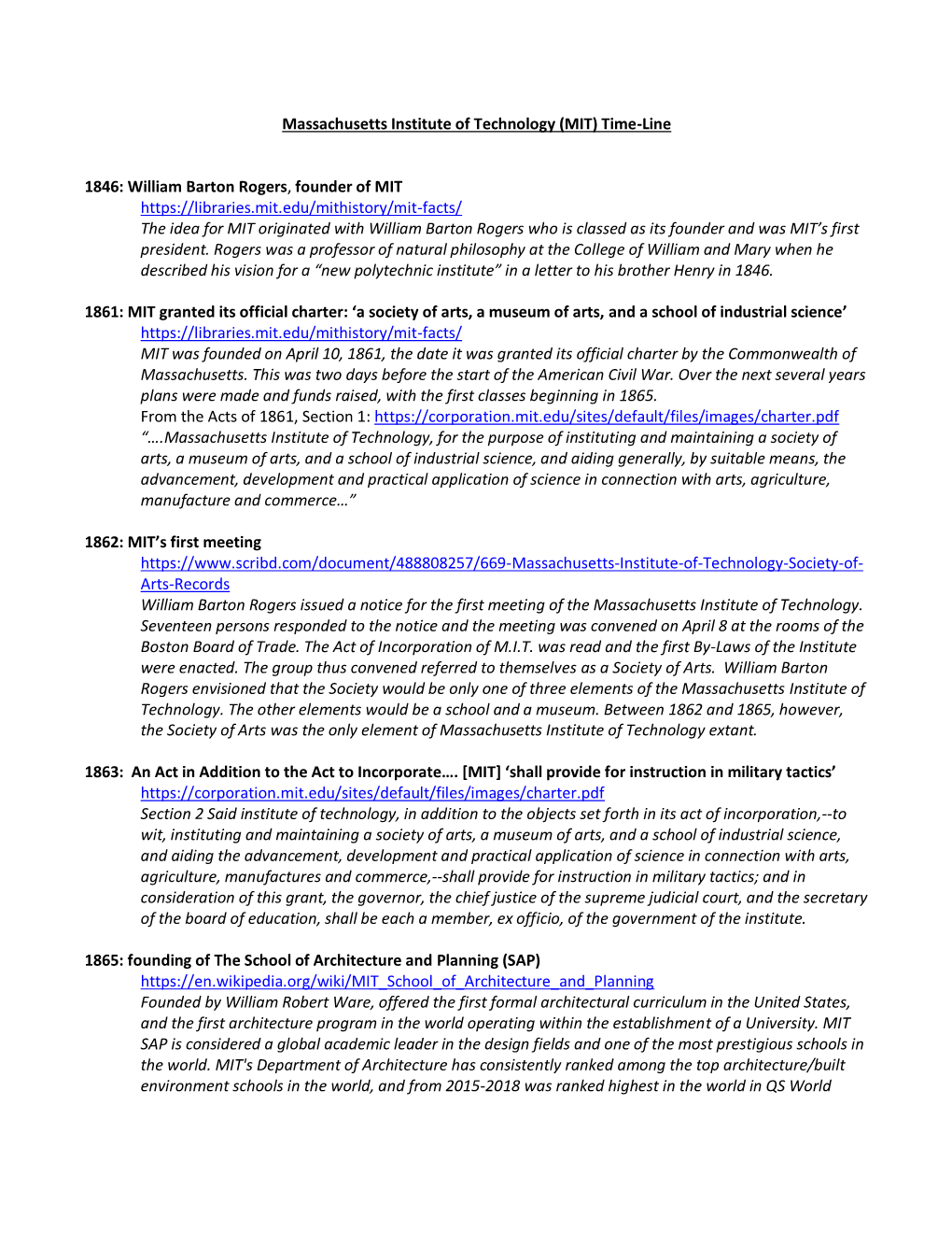 Massachusetts Institute of Technology (MIT) Time-Line 1846: William Barton Rogers, Founder of MIT