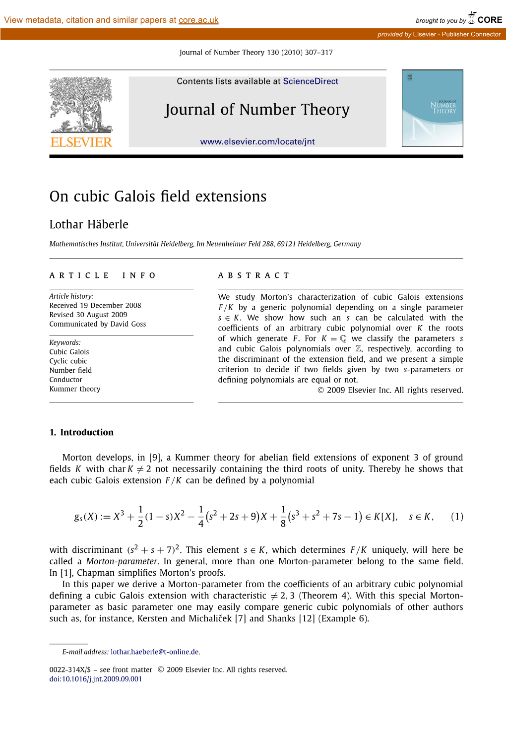 On Cubic Galois Field Extensions