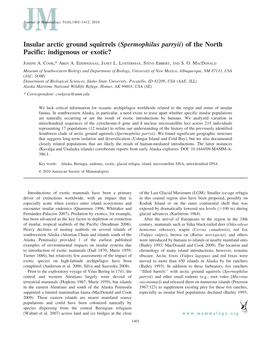 Insular Arctic Ground Squirrels (Spermophilus Parryii) of the North Pacific: Indigenous Or Exotic?