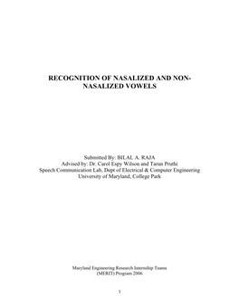 Recognition of Nasalized and Non- Nasalized Vowels