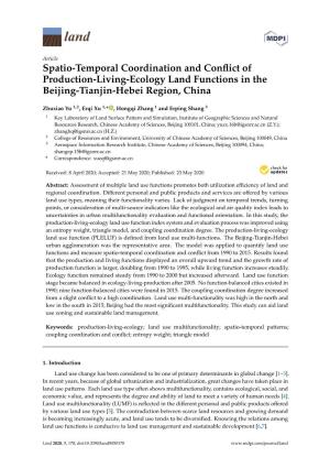 Spatio-Temporal Coordination and Conflict of Production-Living-Ecology Land Functions in the Beijing-Tianjin-Hebei Region, China