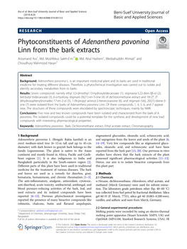 Phytoconstituents of Adenanthera Pavonina Linn from the Bark Extracts Arzumand Ara1, Md