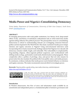 Media Power and Nigeria's Consolidating Democracy