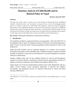 Situation Analysis of Child Health and Its Related Policy in Nepal