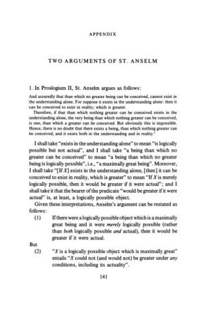 TWO ARGUMENTS of ST. ANSELM 1. in Proslogium II, St. Anselm
