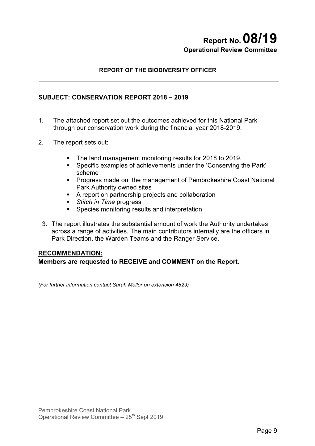 Report No. 08/19 Operational Review Committee