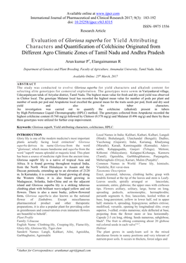 Evaluation of Gloriosa Superba for Yield Attributing Characters And