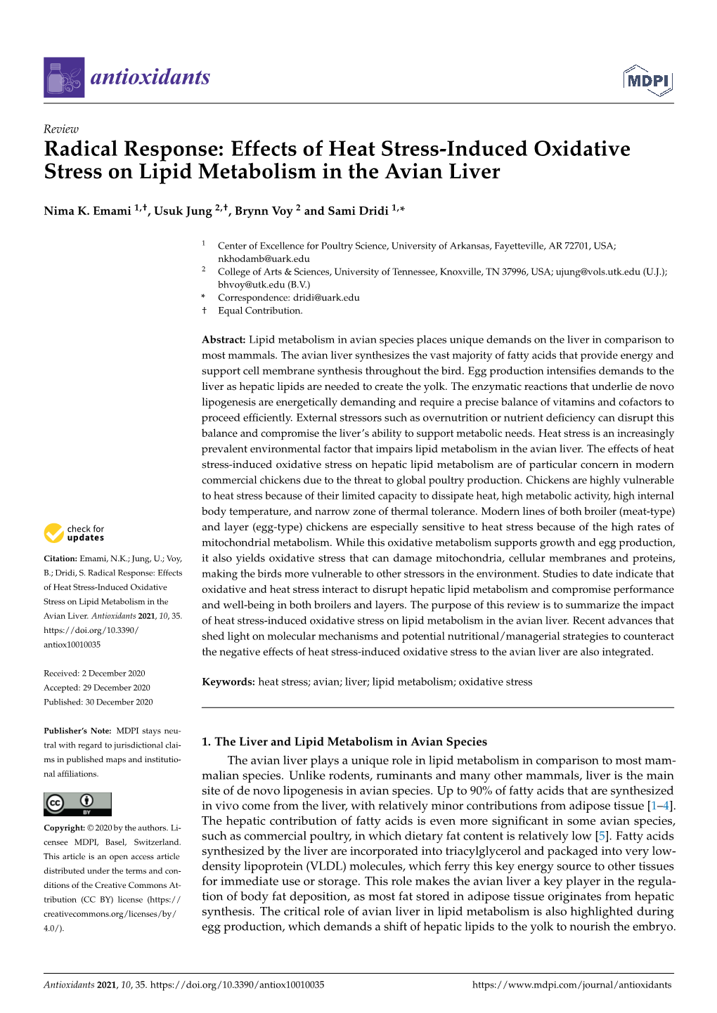 Radical Response: Effects of Heat Stress-Induced Oxidative Stress on Lipid Metabolism in the Avian Liver