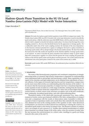 Hadron–Quark Phase Transition in the SU (3) Local Nambu–Jona-Lasinio (NJL) Model with Vector Interaction