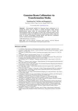 Gaussian Beam Collimation Via Transformation Media